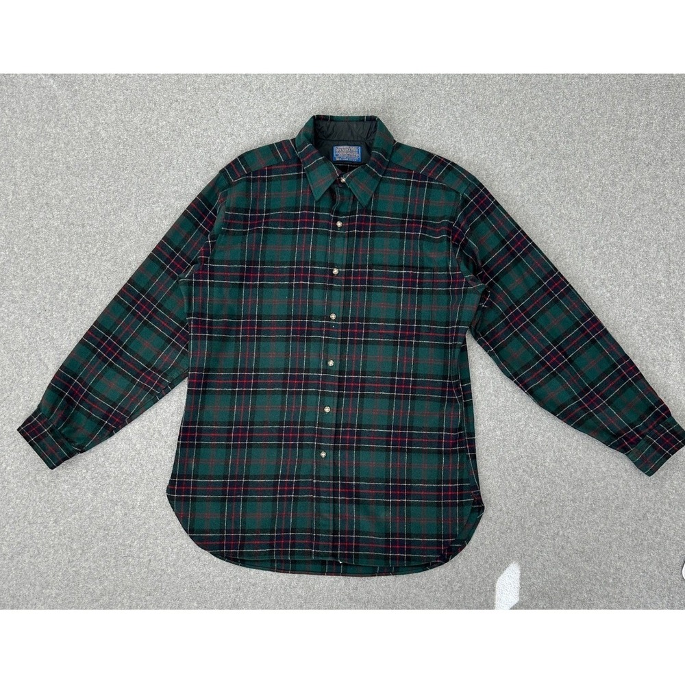 Vintage Pendleton Lodge Shirt L Green Sinclair Hunting Tartan Plaid Wool Flannel